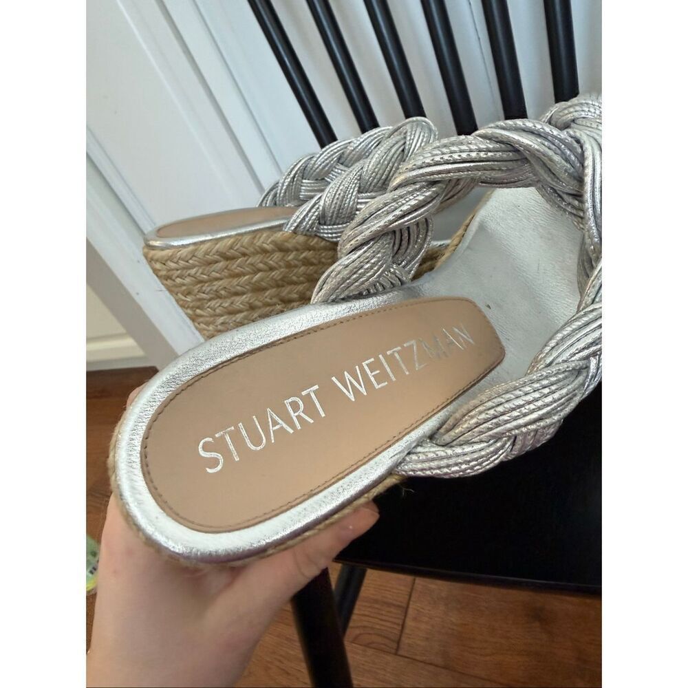 Stuart Weitzman braida espadrille silver wedge sandal size 8.5 - Picture 8 of 13